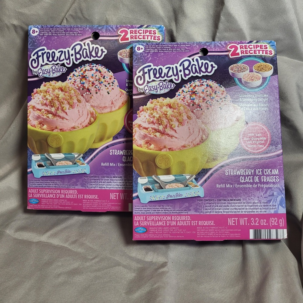 Easy-Bake Freezy Bake Strawberry Ice Cream Refill Mix 2 Recipes 2 Boxes 3.2oz - Picture 1 of 4
